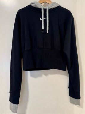NWT Nike Cropped Loose Fit Hoodie Black Gray Small